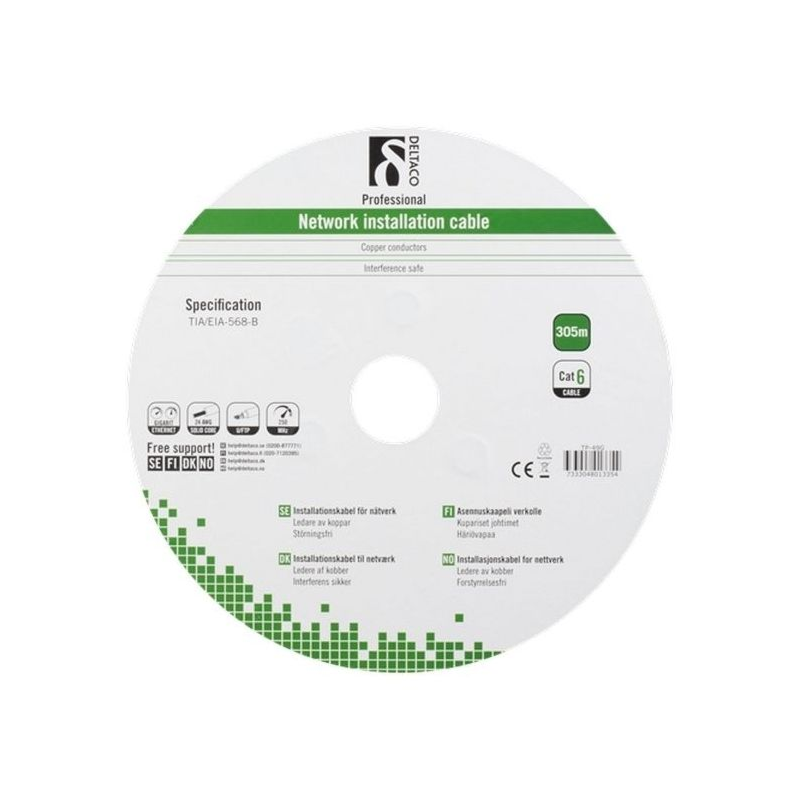 Alfaco Cat6 F/UTP 305m utomhuskabel 250MHz på rullstyv 100% koppar LSZH (Eca)