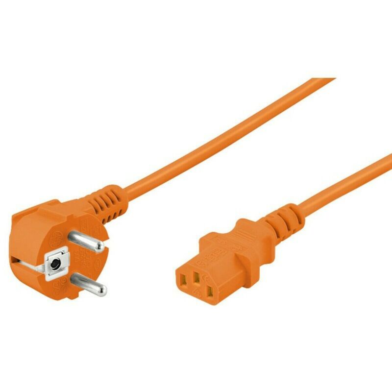 Schuko strömkabel vinklad till C13 2m orange