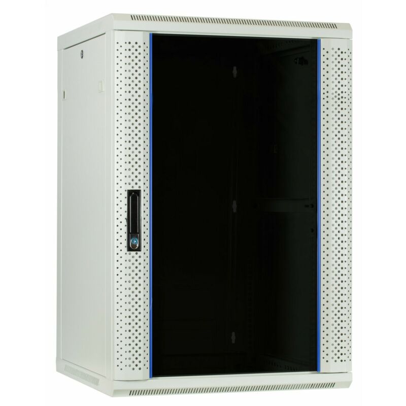18U vitt väggskåp med glasdörr 600x600x900mm (BxDxH)
