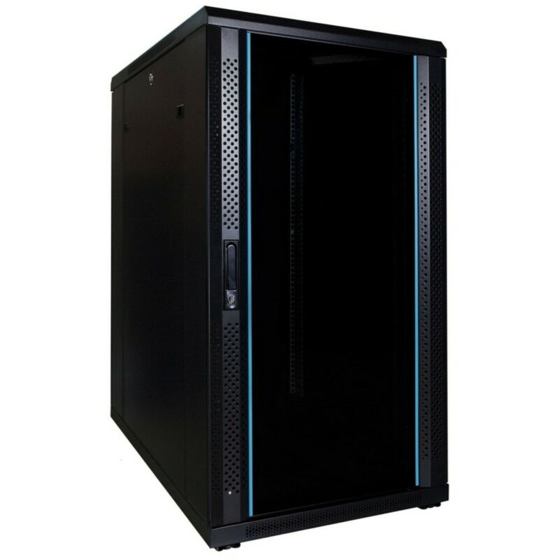22U serverskåp med glasdörr 600x800x1200mm (BxDxH)